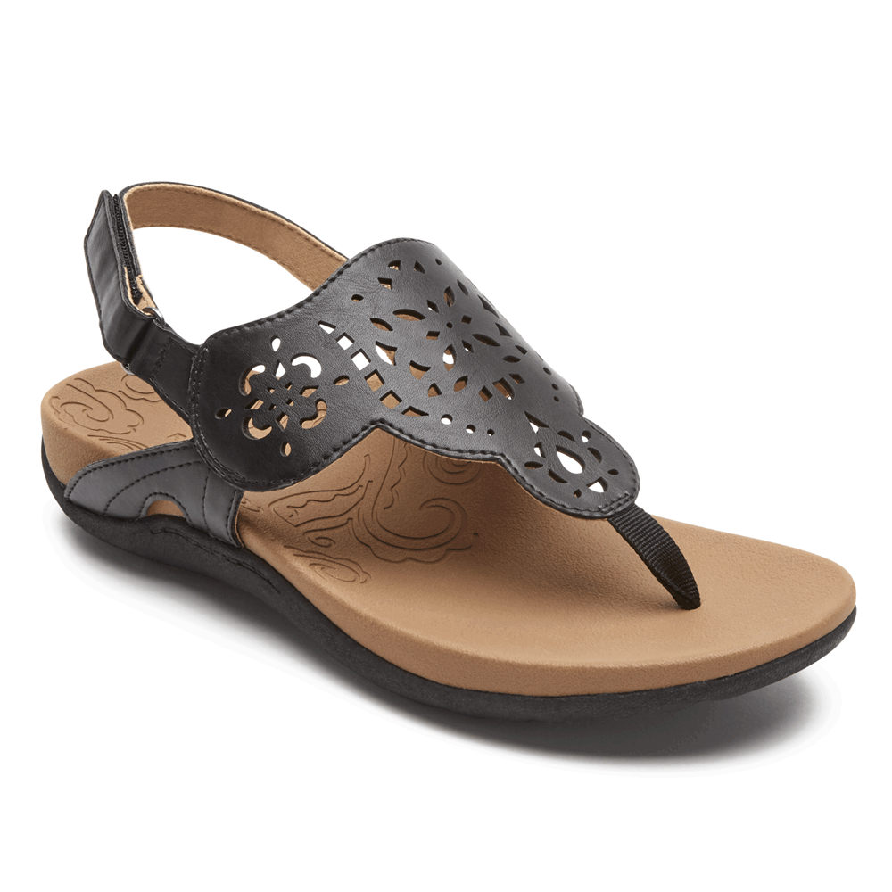 Rockport Womens Sandals Black - Ridge Circle Cutout Thong - UK 324-WZUJVG